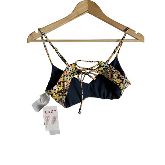 Roxy Beach Classics Strappy Floral Print Bra Bikini Swim Top Black Multi Size M - Picture 10 of 11